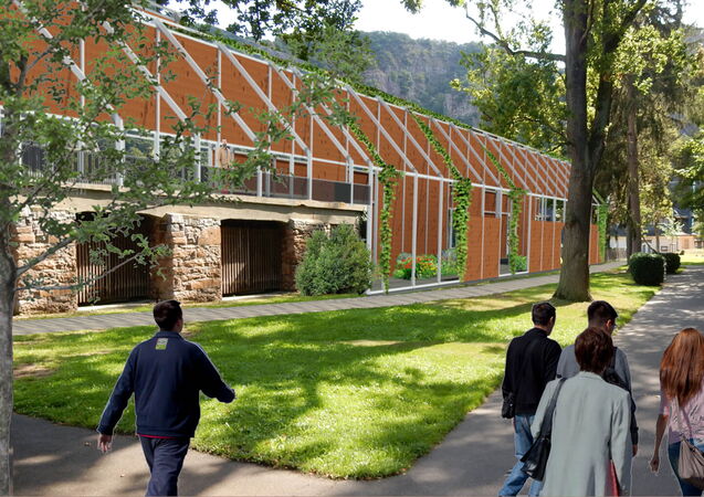 Park mit Bäumen und Menschen